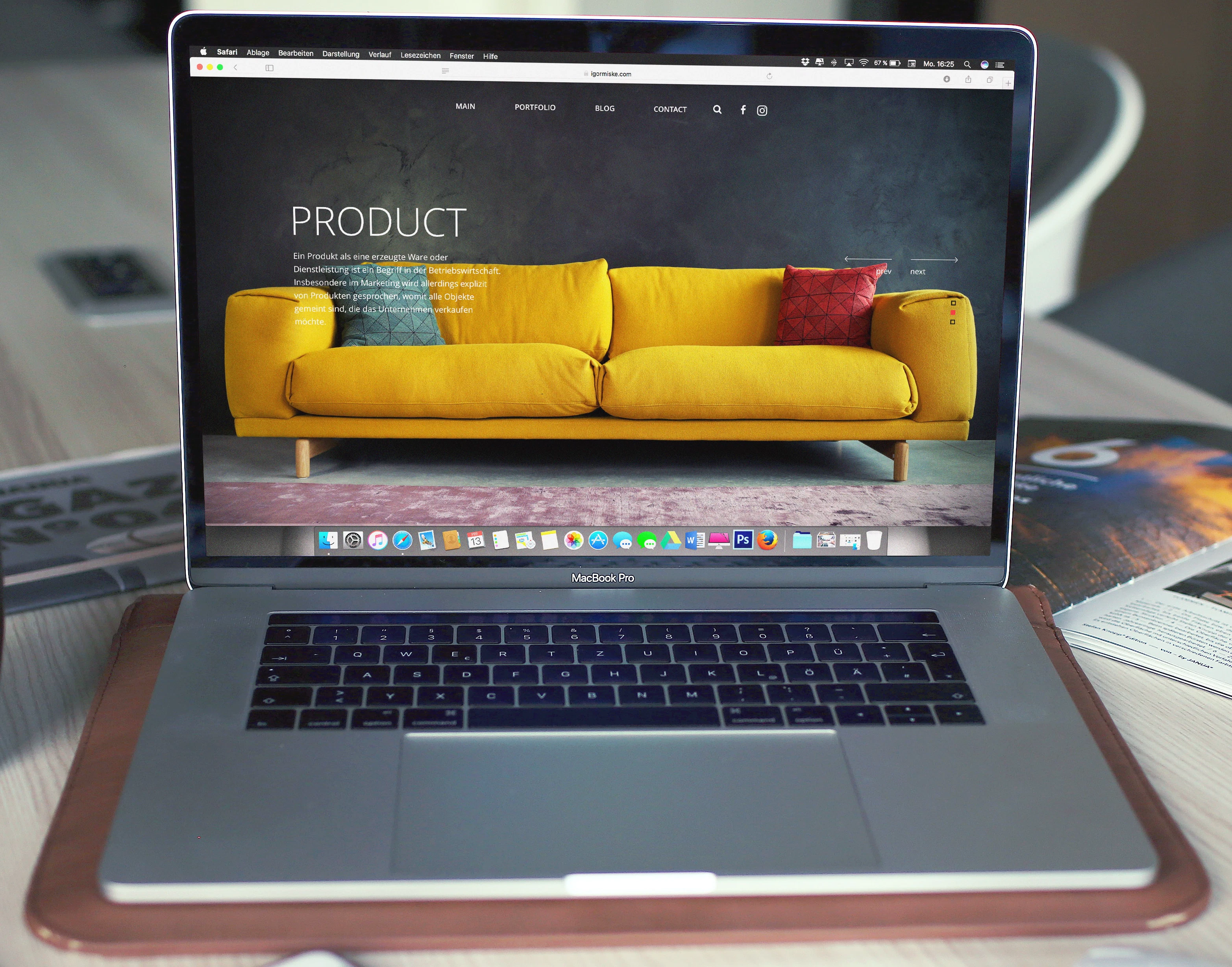 image of a yellow couch for sale on a laptop